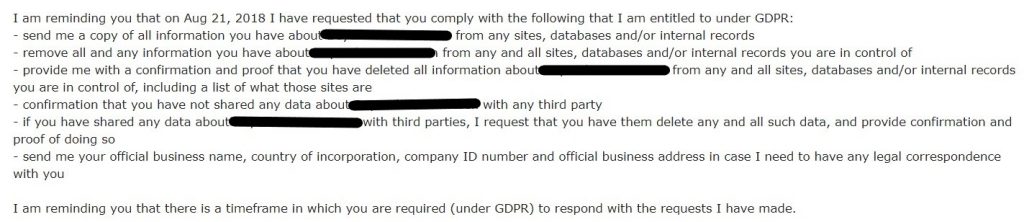 درخواست حذف GDPR برای فهرست ICO